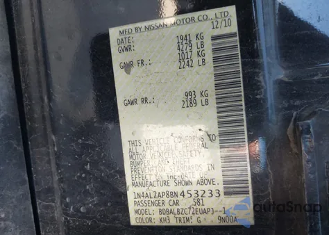 2011 Nissan Altima 2.5 S from USA, damaged, VIN 1N4AL2AP8BN453233